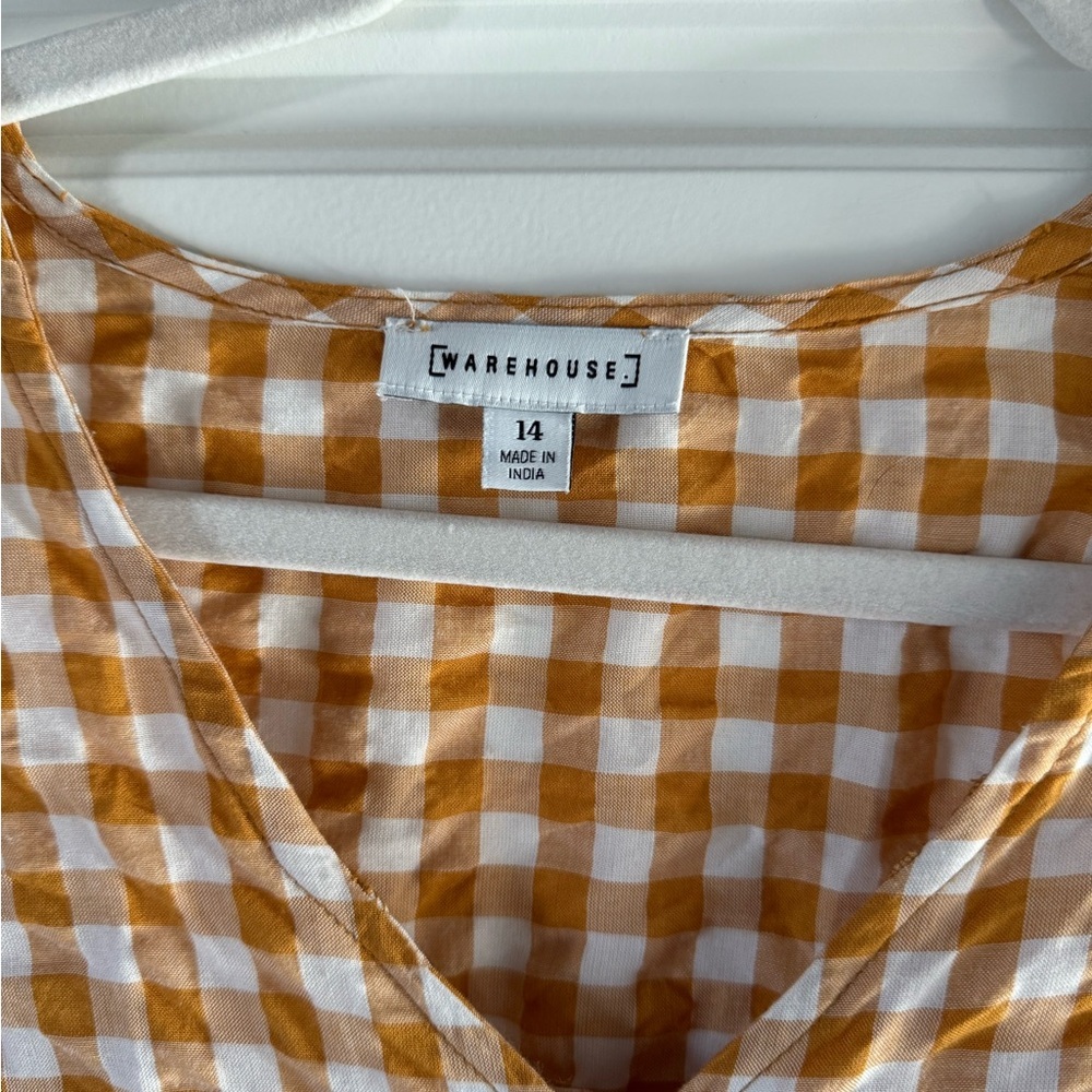 Warehouse Women’s Mustard Yellow Gingham Peplum Hem Top - Picture 12 of 14